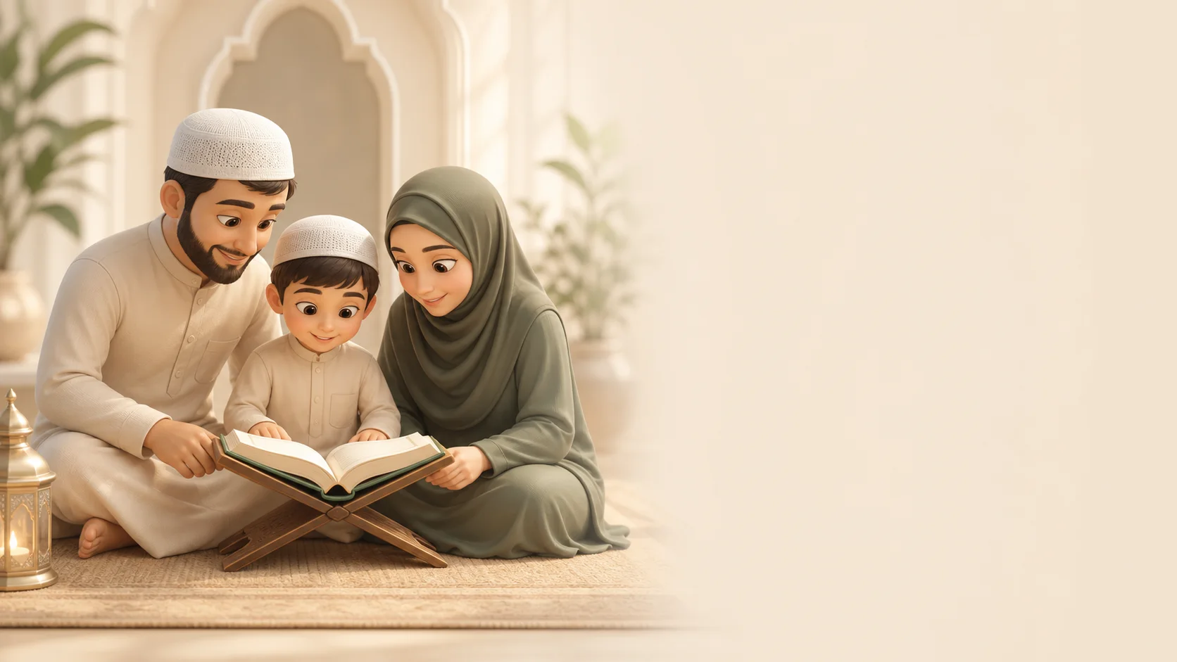 أسرة كرتونية تتعلم القرآن الكريم